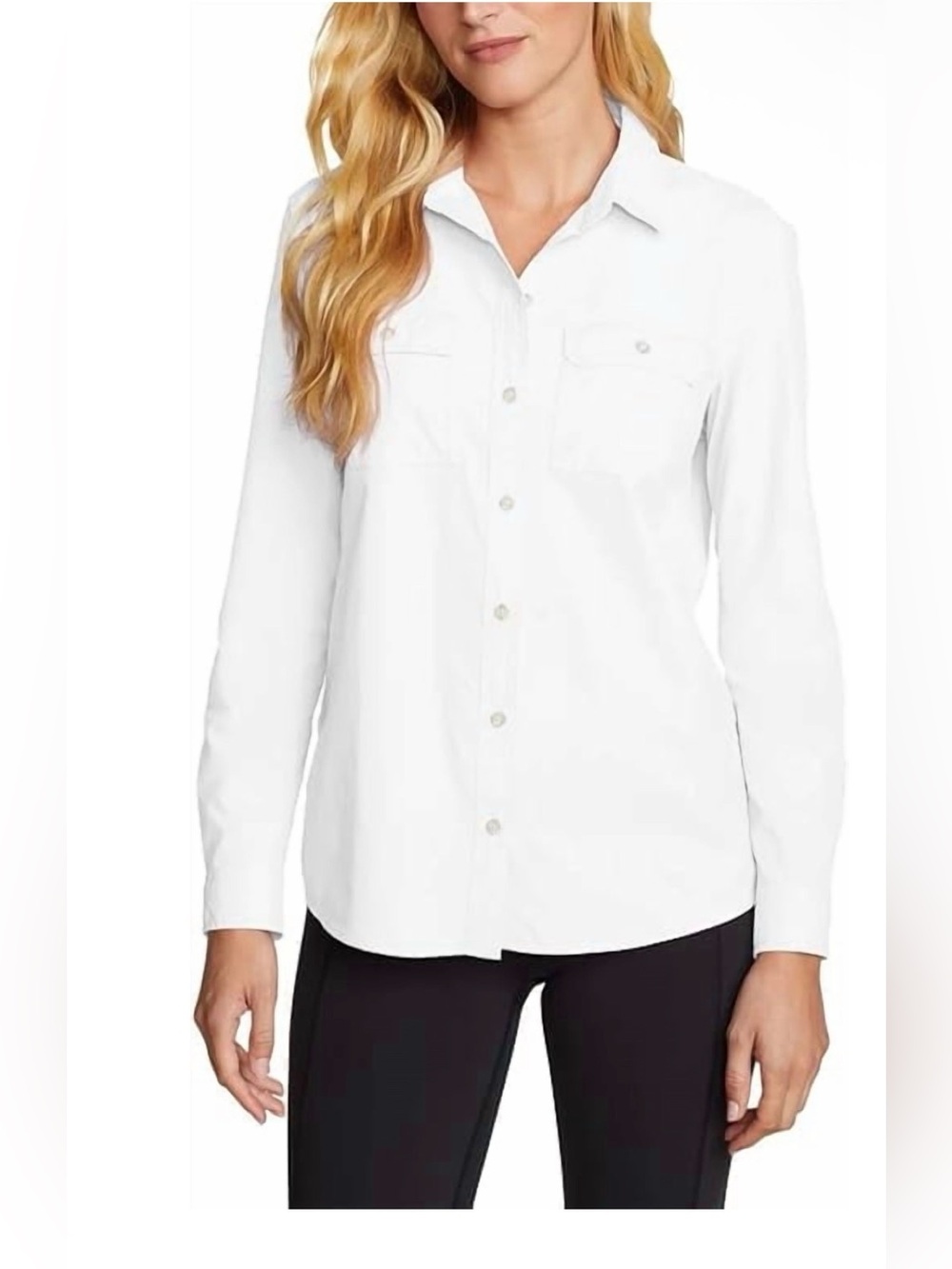 Eddie Bauer White light weight Long-Sleeve Button-Down Shirt size M NWT